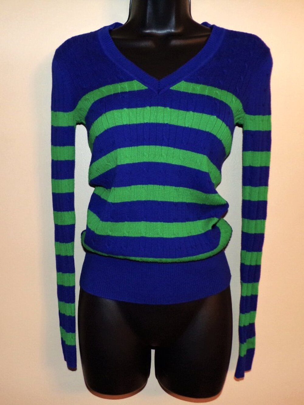 Tommy Hilfiger Blue & Green V-Neck  Sweater